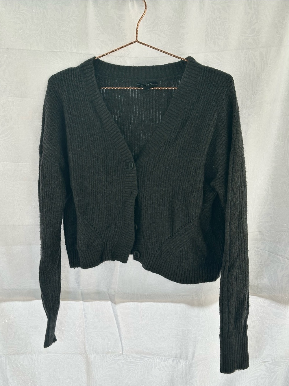Guess Black V-Neck Ribbed Button Cardigan
